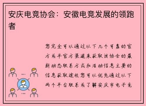 安庆电竞协会：安徽电竞发展的领跑者