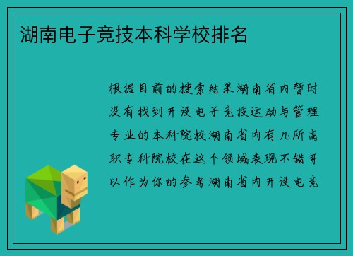 湖南电子竞技本科学校排名